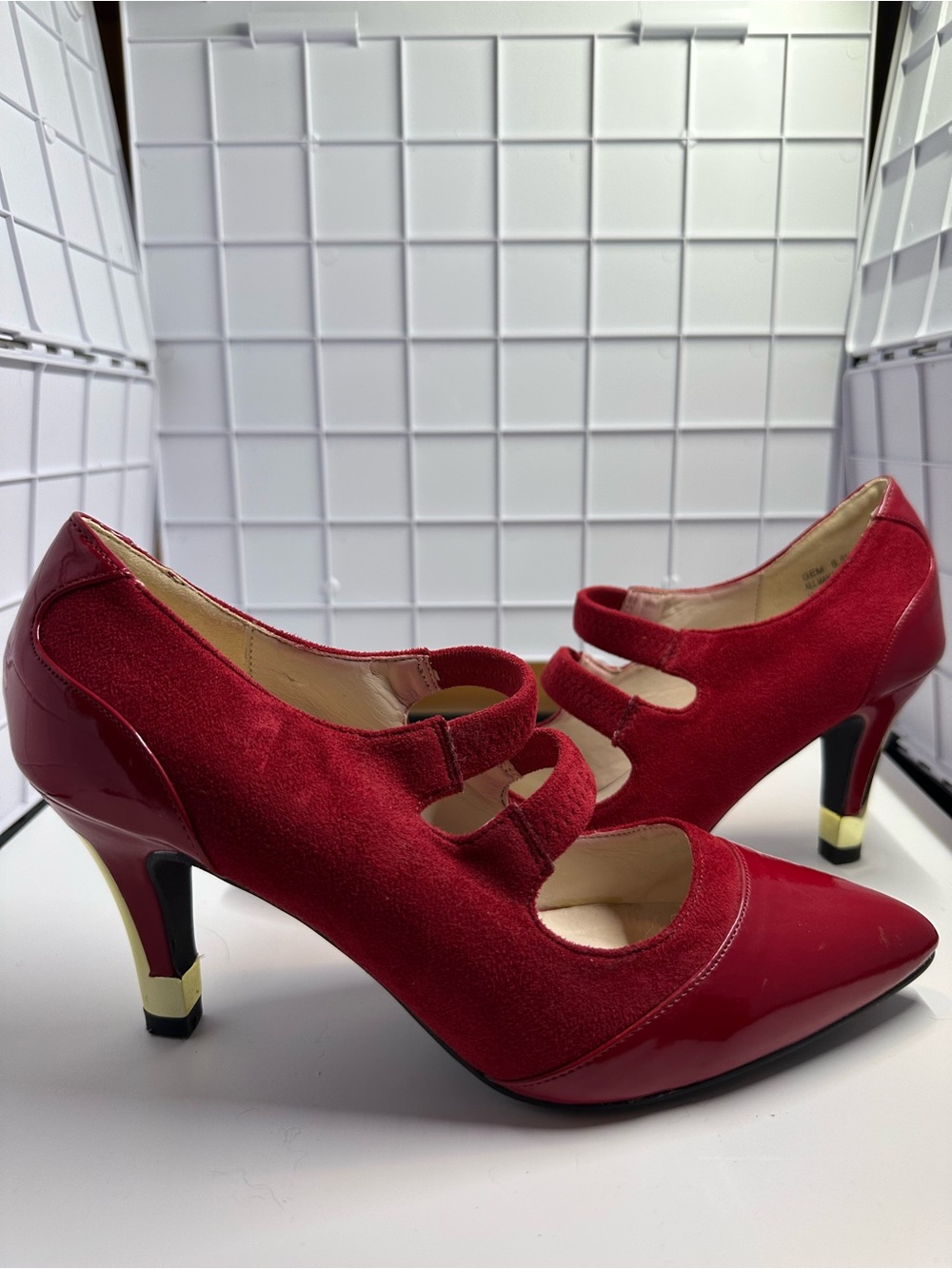 Classic Red Mary Jane Heels with Triple Strap Detail